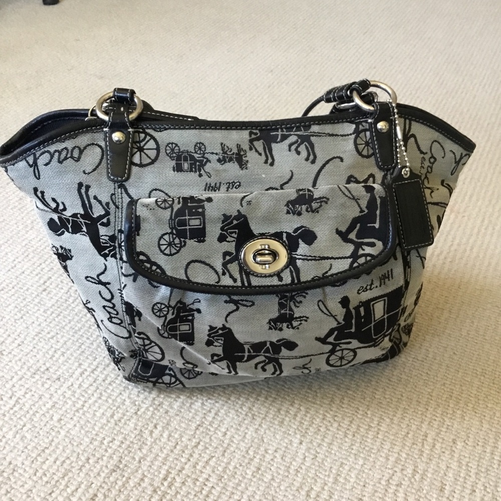 Coach Horse & Carriage Canvas Shoulder Bag - Black/Gray